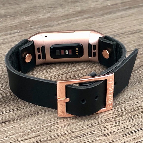 Fitbit Charge 4 Black Leather Rose Gold Band - Picture 3 of 8